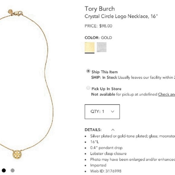 Tory Burch Gold Crystal Circle Necklace - Picture 3 of 5